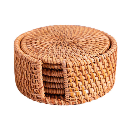 Handwoven Rattan Coaster Set