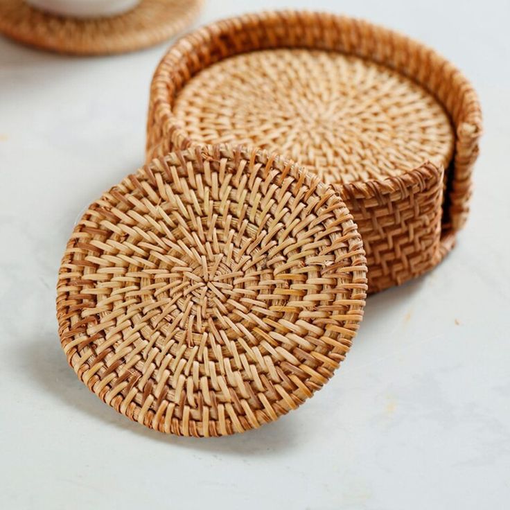 Handwoven Rattan Coaster Set