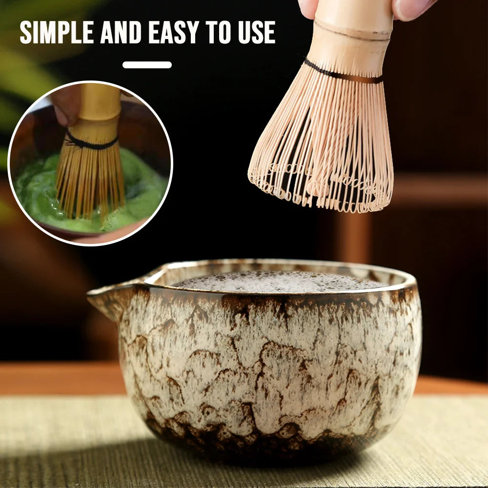 6-Piece Japanese Matcha Tea Set — Porcelain + Bamboo Whisk Kit
