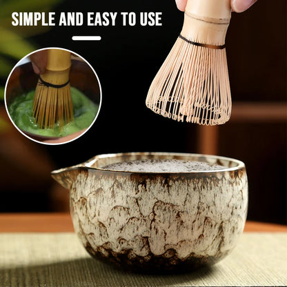 6-Piece Japanese Matcha Tea Set — Porcelain + Bamboo Whisk Kit