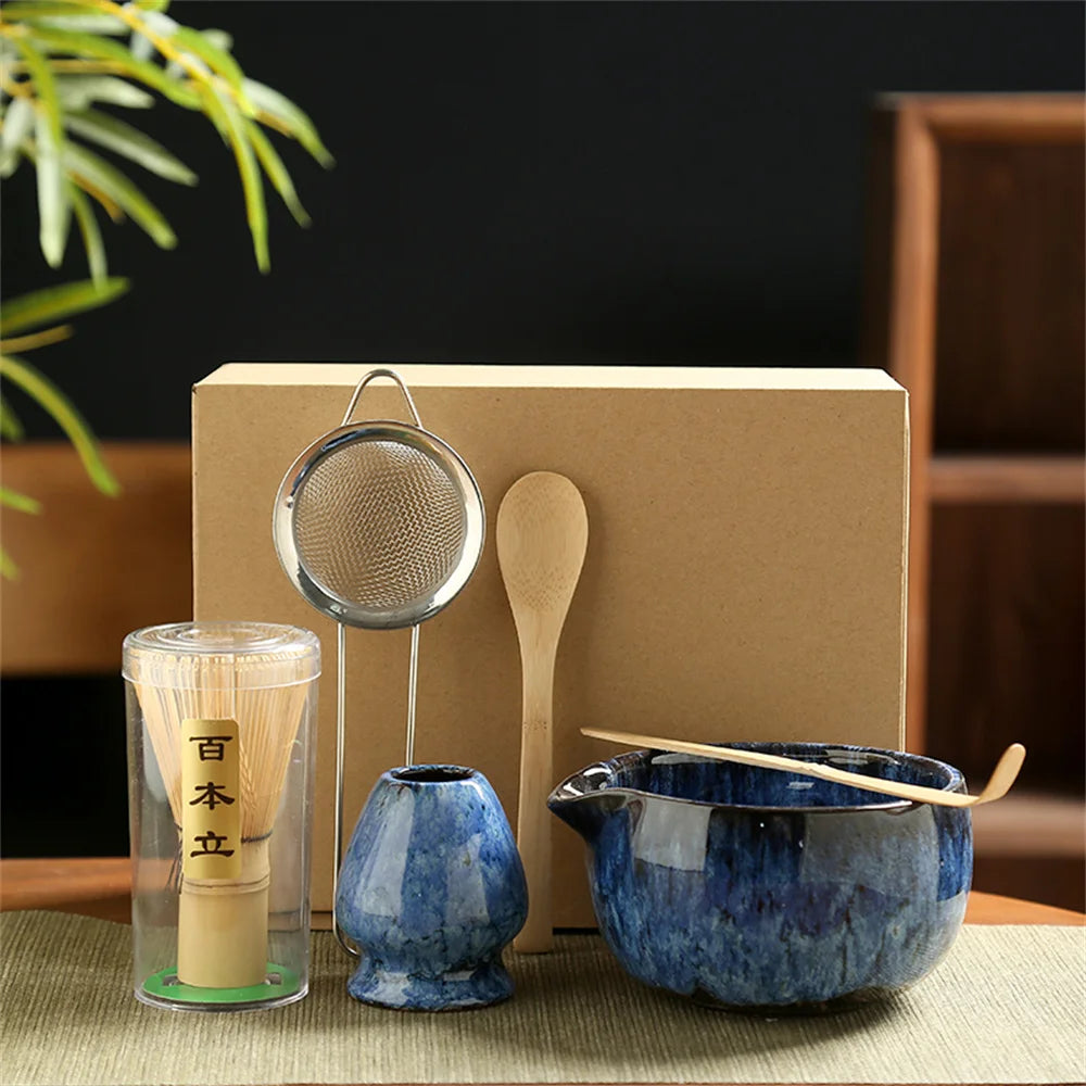6-Piece Japanese Matcha Tea Set — Porcelain + Bamboo Whisk Kit