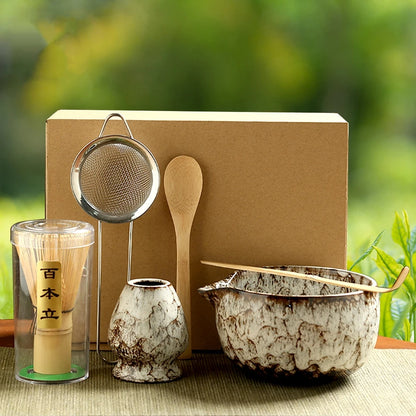 6-Piece Japanese Matcha Tea Set — Porcelain + Bamboo Whisk Kit