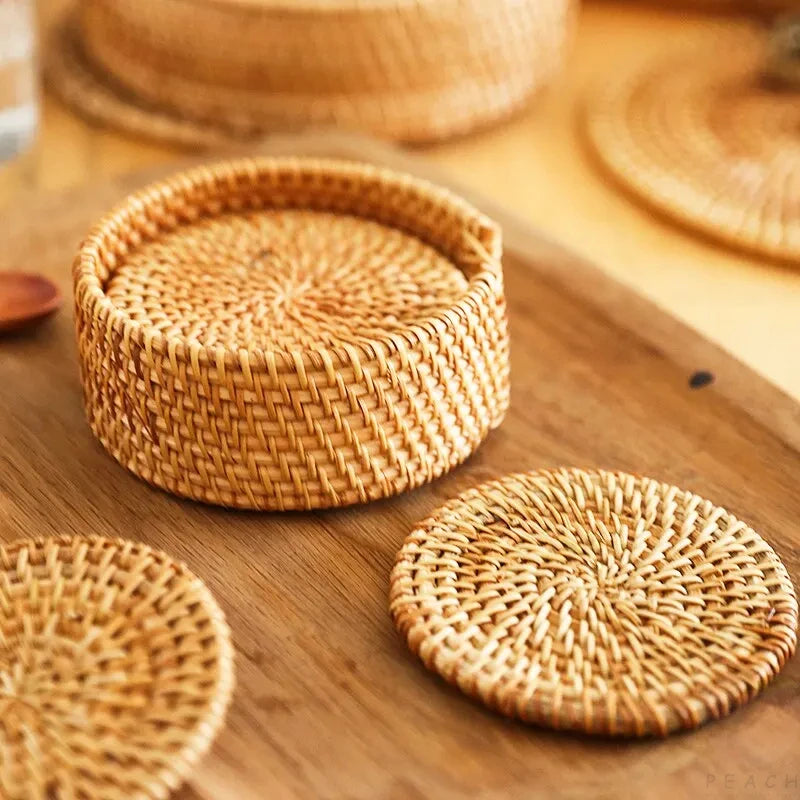 Handwoven Rattan Coaster Set