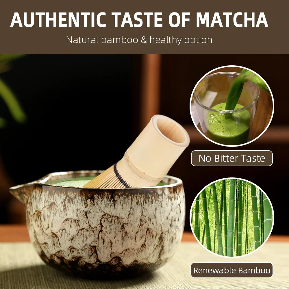 6-Piece Japanese Matcha Tea Set — Porcelain + Bamboo Whisk Kit