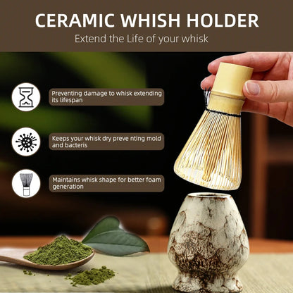 6-Piece Japanese Matcha Tea Set — Porcelain + Bamboo Whisk Kit