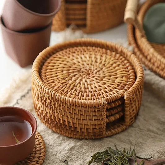 Handwoven Rattan Coaster Set