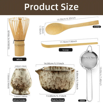 6-Piece Japanese Matcha Tea Set — Porcelain + Bamboo Whisk Kit