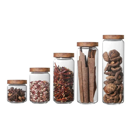 Wood Lid Glass Canister – Airtight Kitchen Storage Jar