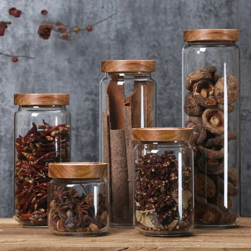 Wood Lid Glass Canister – Airtight Kitchen Storage Jar